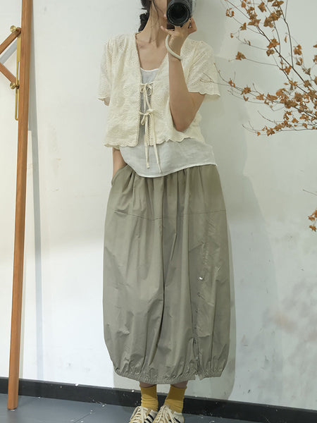 Women Artsy Solid Summer Button Cotton Skirt KL1017 Ada Fashion