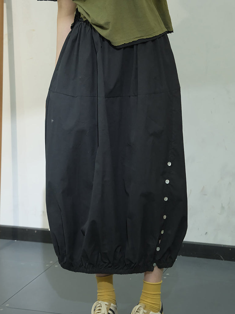 Women Artsy Solid Summer Button Cotton Skirt KL1017 Ada Fashion