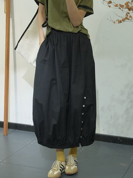 Women Artsy Solid Summer Button Cotton Skirt KL1017 Ada Fashion
