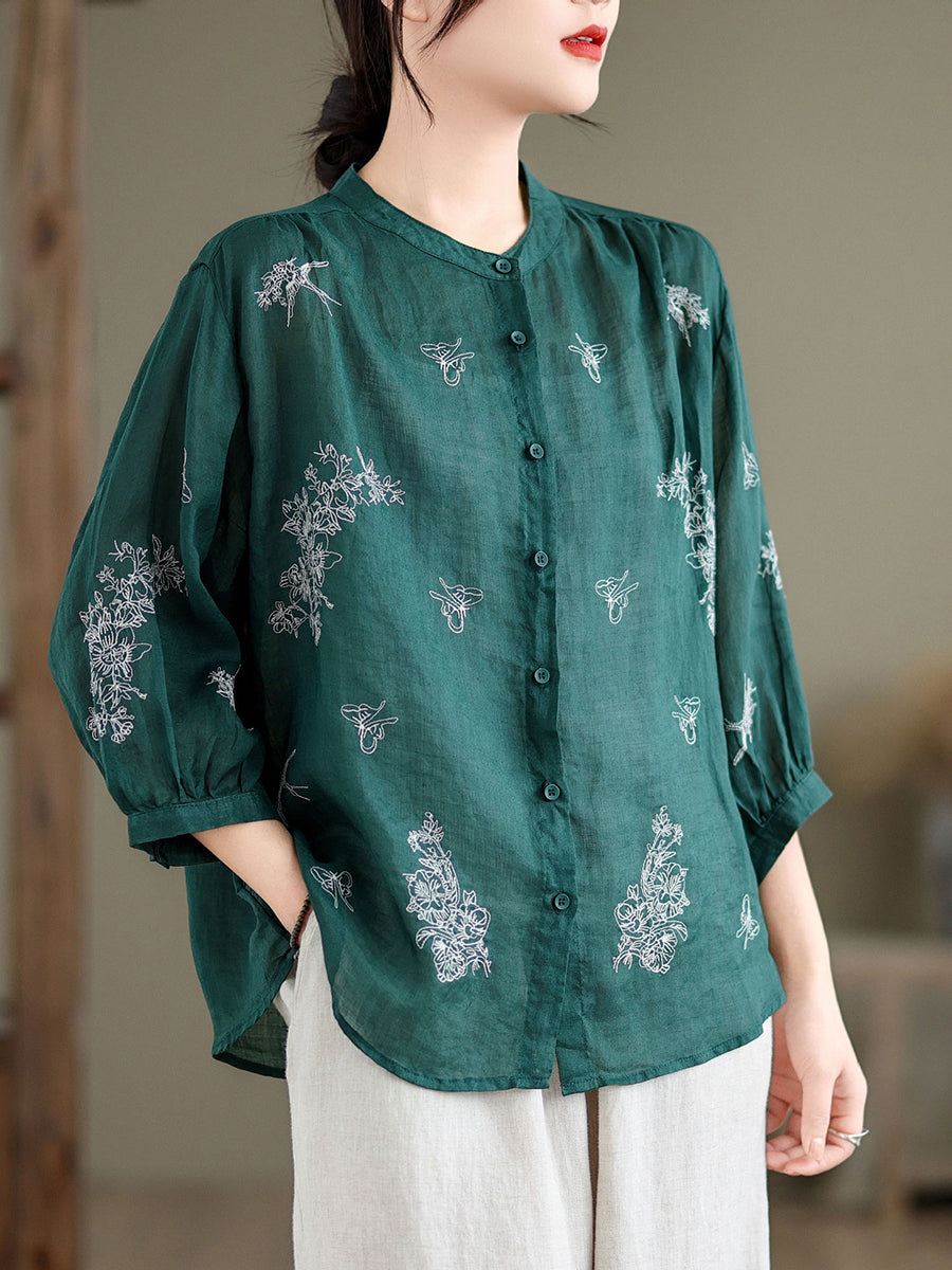 Women Artsy Flower Summer Ramie Blouse KL1018 Ada Fashion