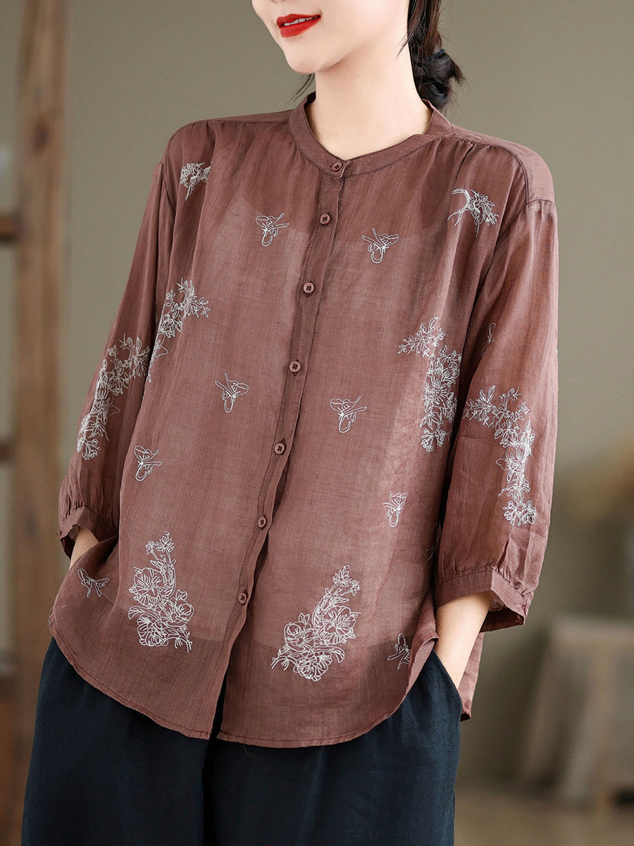 Women Artsy Flower Summer Ramie Blouse KL1018 Ada Fashion