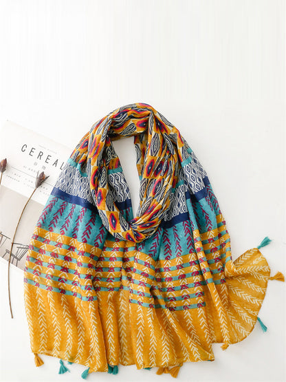 Women Summer Ethnic Print Tassel Shawl Scarf KL1020 Ada Fashion