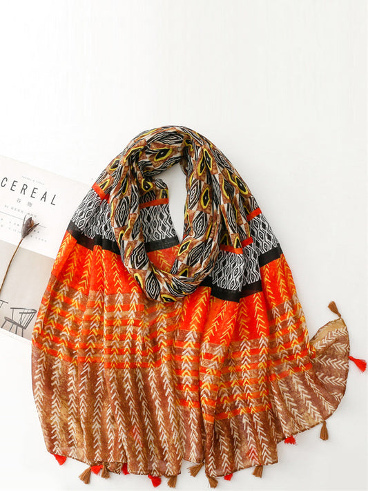 Women Summer Ethnic Print Tassel Shawl Scarf KL1020 Ada Fashion