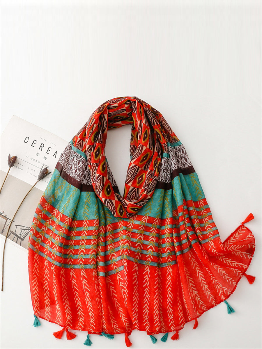 Women Summer Ethnic Print Tassel Shawl Scarf KL1020 Ada Fashion