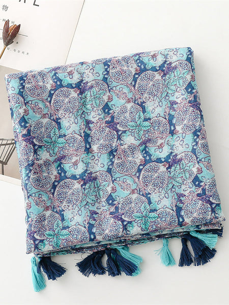 Women Summer Artsy Blue Pomegranate Flower Shawl Scarf SC1014 Ada Fashion
