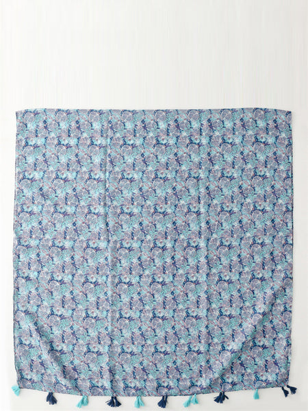 Women Summer Artsy Blue Pomegranate Flower Shawl Scarf SC1014 Ada Fashion