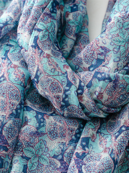 Women Summer Artsy Blue Pomegranate Flower Shawl Scarf SC1014 Ada Fashion