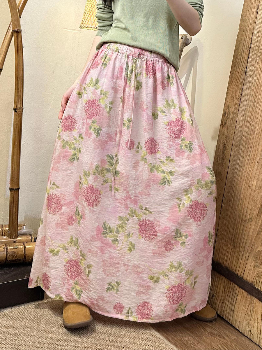 Women Summer Floral Linen Dual-side Loose Skirt SC1048 Ada Fashion