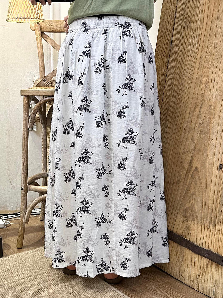 Women Summer Floral Linen Dual-side Loose Skirt SC1048 Ada Fashion