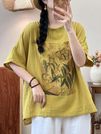 Women Artsy Flower Print Summer Cotton Shirt SC1002 Ada Fashion