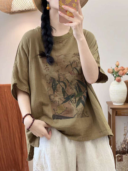 Women Artsy Flower Print Summer Cotton Shirt SC1002 Ada Fashion