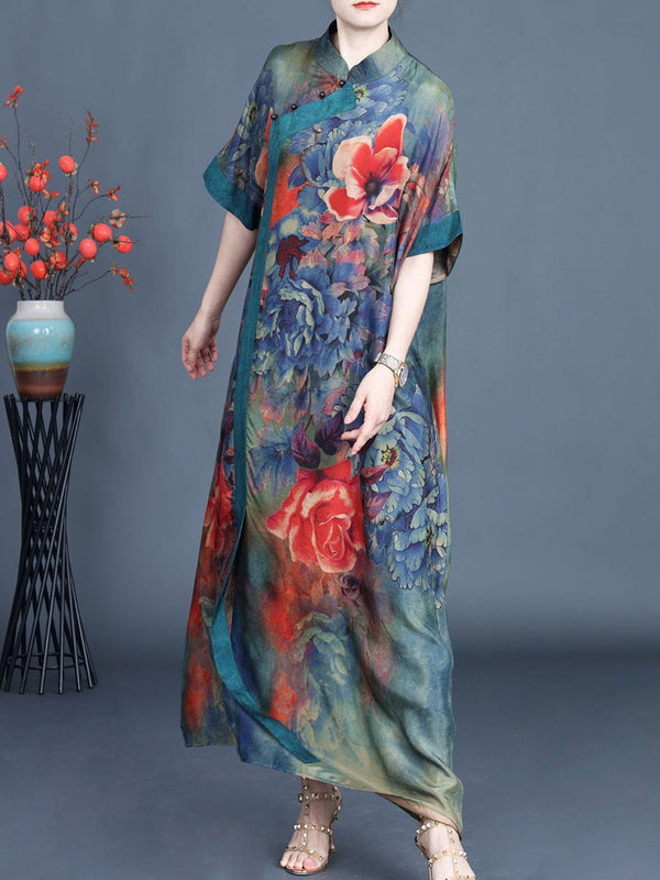 Women Summer Vintage Flower Spliced Robe Dress SC1005 Ada Fashion