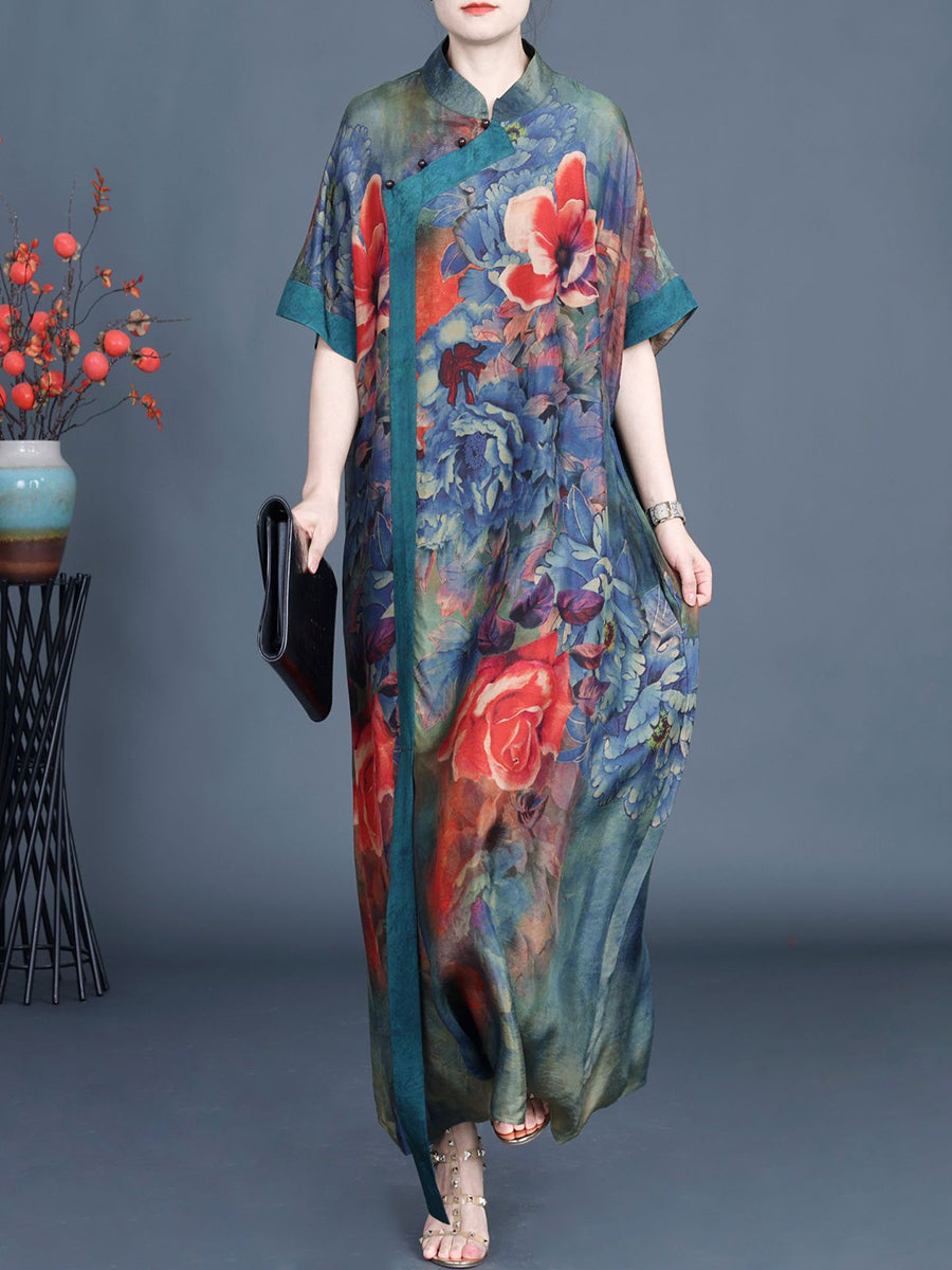 Women Summer Vintage Flower Spliced Robe Dress SC1005 Ada Fashion