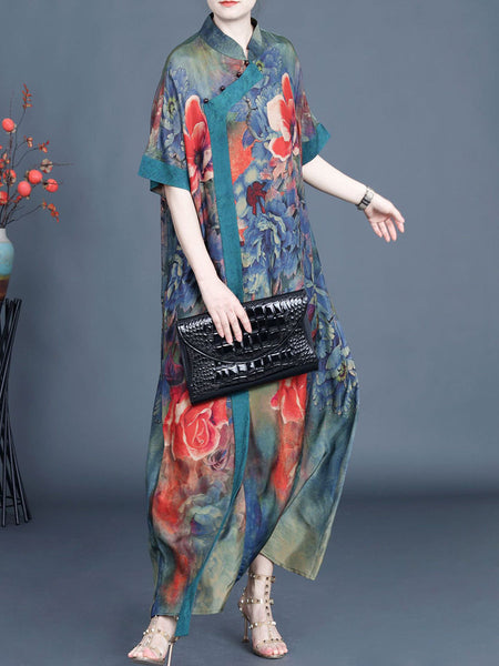 Women Summer Vintage Flower Spliced Robe Dress SC1005 Ada Fashion