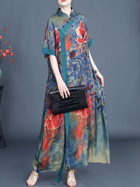 Women Summer Vintage Flower Spliced Robe Dress SC1005 Ada Fashion
