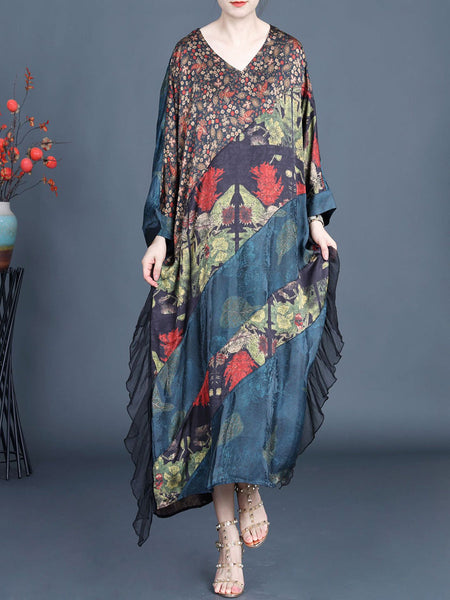 Women Summer Artsy Floral Spliced V-Neck Dress SC1006 Ada Fashion