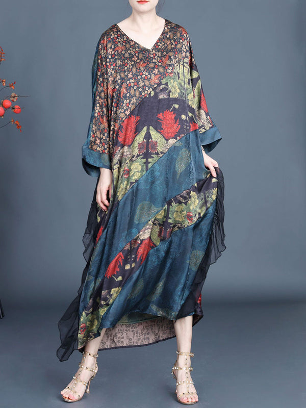 Women Summer Artsy Floral Spliced V-Neck Dress SC1006 Ada Fashion