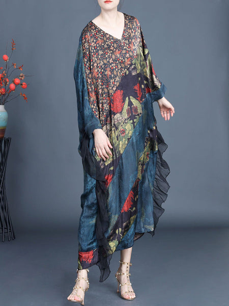 Women Summer Artsy Floral Spliced V-Neck Dress SC1006 Ada Fashion