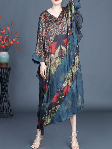Women Summer Artsy Floral Spliced V-Neck Dress SC1006 Ada Fashion