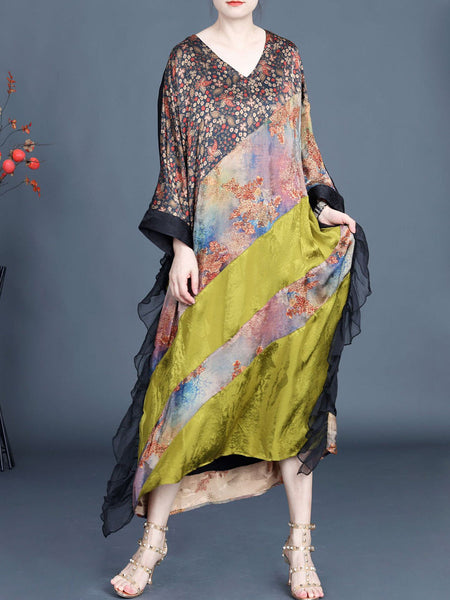 Women Summer Artsy Floral Spliced V-Neck Dress SC1006 Ada Fashion