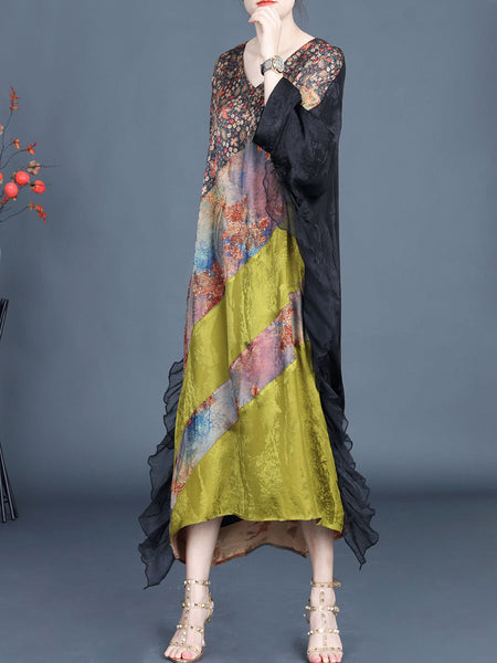 Women Summer Artsy Floral Spliced V-Neck Dress SC1006 Ada Fashion