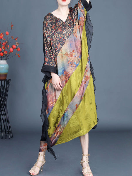Women Summer Artsy Floral Spliced V-Neck Dress SC1006 Ada Fashion
