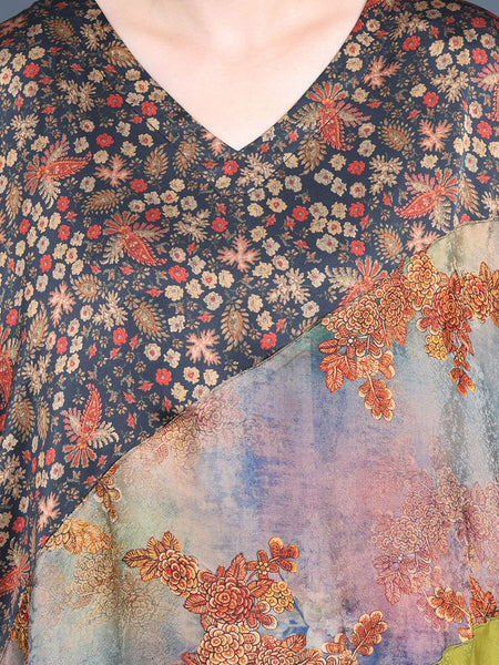 Women Summer Artsy Floral Spliced V-Neck Dress SC1006 Ada Fashion