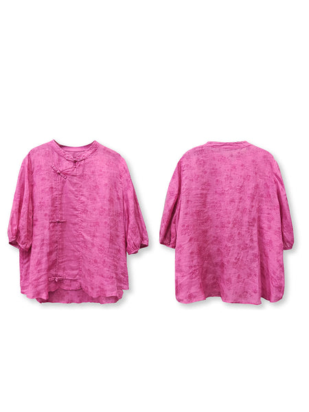 Plus Size Women Summer Solid Ethnic 100%Ramie Shirt XX1063 Ada Fashion