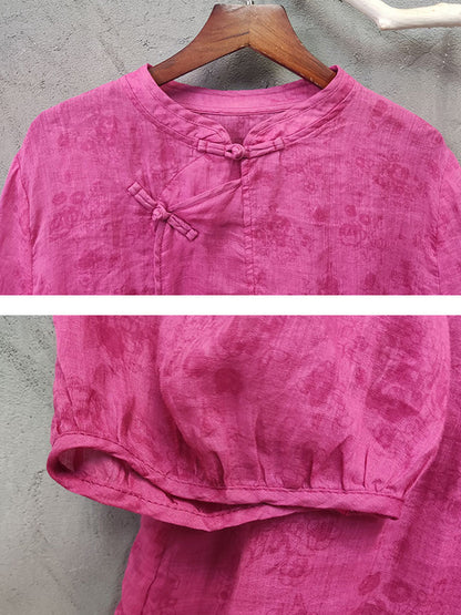 Plus Size Women Summer Solid Ethnic 100%Ramie Shirt XX1063 Ada Fashion