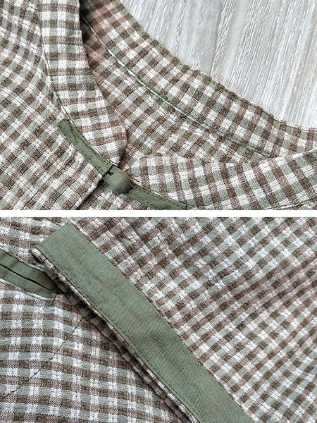 Plus Size Women Retro Plaid Summer Cotton Button-up Shirt XX1062 Ada Fashion