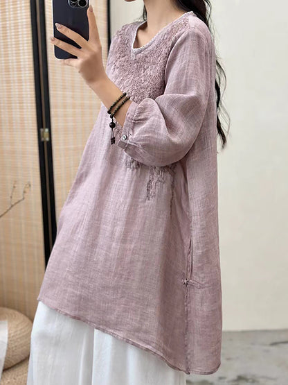 Women Summer Floral Embroidery Ramie Loose Shirt XX1036 Ada Fashion