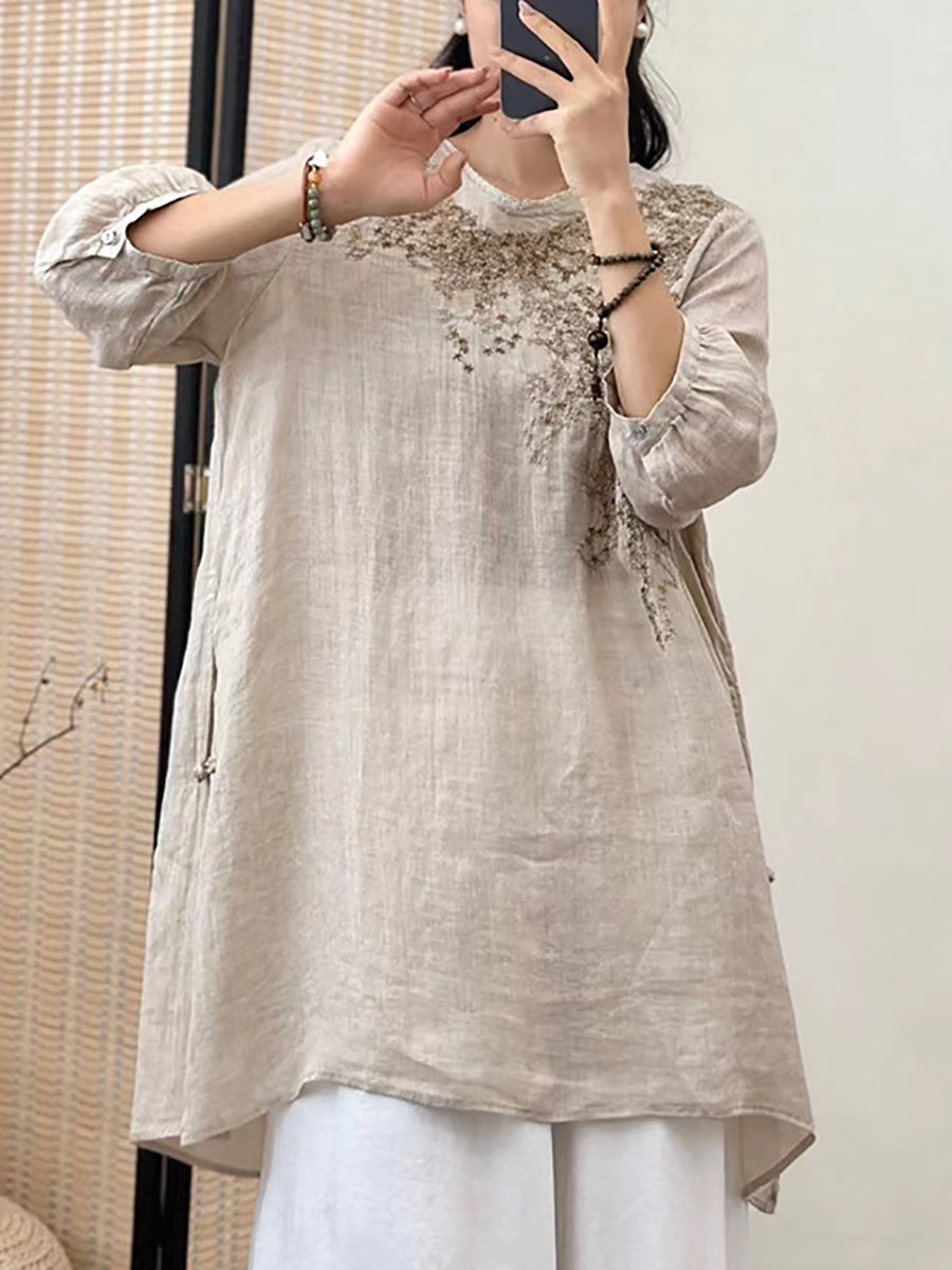 Women Summer Floral Embroidery Ramie Loose Shirt XX1036 Ada Fashion