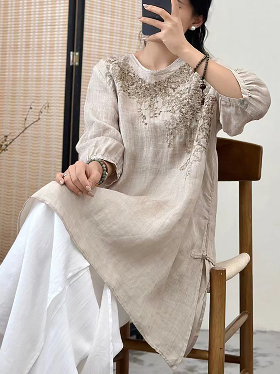 Women Summer Floral Embroidery Ramie Loose Shirt XX1036 Ada Fashion