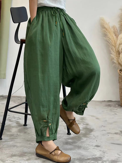 Women Summer Solid Casual Ramie Harem Pants XX1038 Ada Fashion