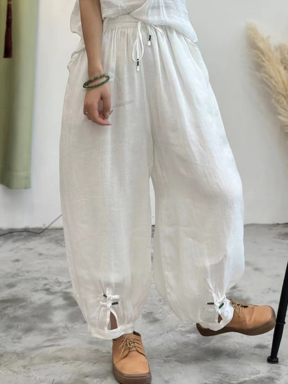 Women Summer Solid Casual Ramie Harem Pants XX1038 Ada Fashion