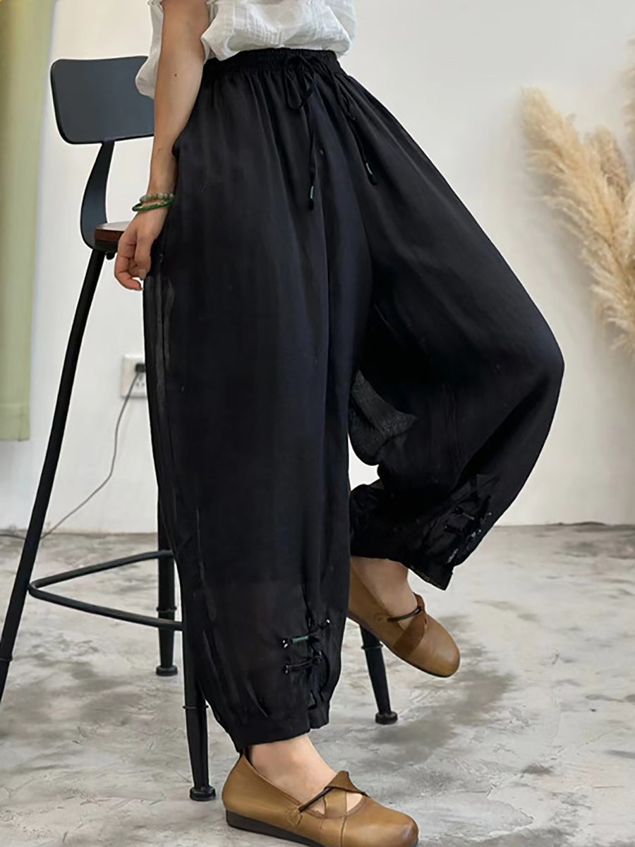 Women Summer Solid Casual Ramie Harem Pants XX1038 Ada Fashion