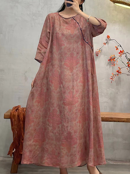 Women Artsy Summer Flower O-Neck Loose Dress XX1040 Ada Fashion