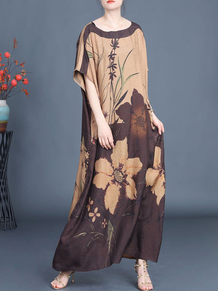 Women Summer Artsy Flower Colorblock Maxi Dress XX1049 Ada Fashion
