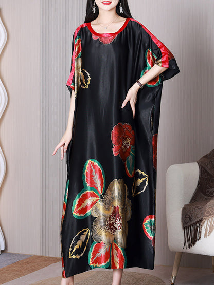 Women Summer Elegant Flower Silk Loose Dress XX1003 Ada Fashion