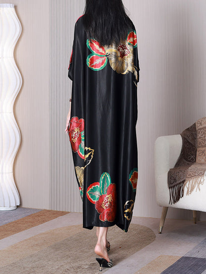 Women Summer Elegant Flower Silk Loose Dress XX1003 Ada Fashion