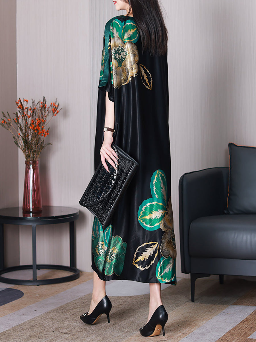 Women Summer Elegant Flower Silk Loose Dress XX1003 Ada Fashion