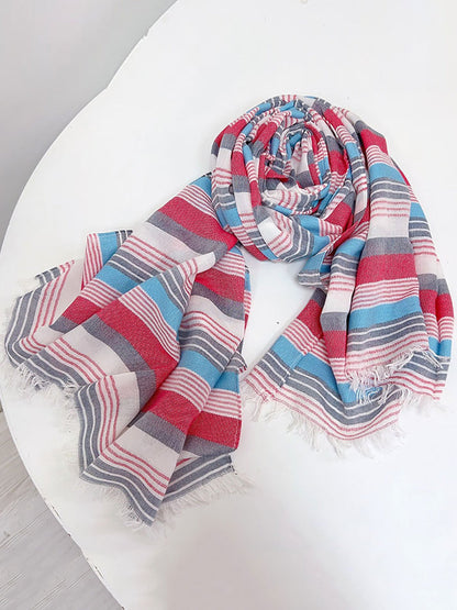 Women Summer Cotton Stripe Shawl Scarf XX1006 Ada Fashion