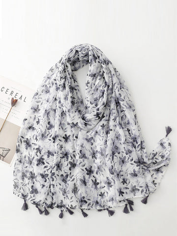 Women Spring Floral Tassel Shawl Scarf XX1017 Ada Fashion