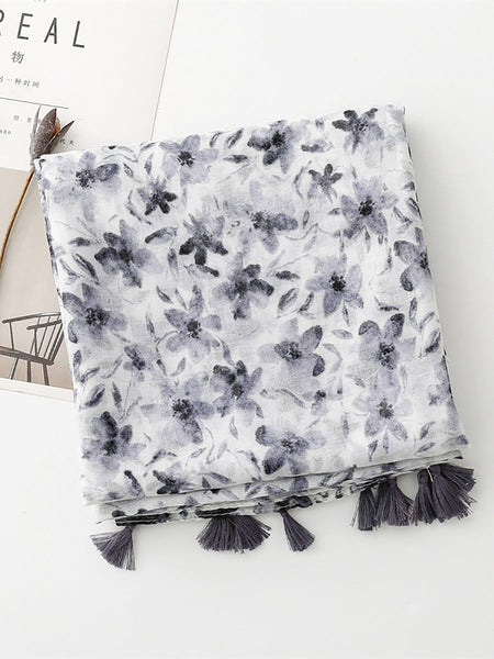 Women Spring Floral Tassel Shawl Scarf XX1017 Ada Fashion