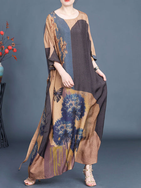 Women Artsy Flower Spliced Loose Maxi Dress AA1003 Ada Fashion