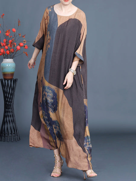 Women Artsy Flower Spliced Loose Maxi Dress AA1003 Ada Fashion