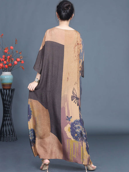Women Artsy Flower Spliced Loose Maxi Dress AA1003 Ada Fashion