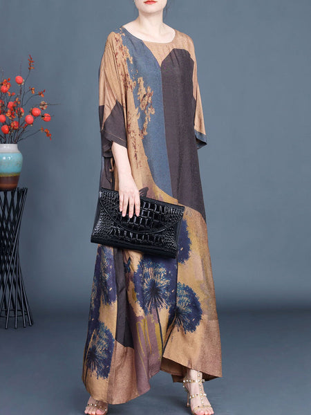 Women Artsy Flower Spliced Loose Maxi Dress AA1003 Ada Fashion