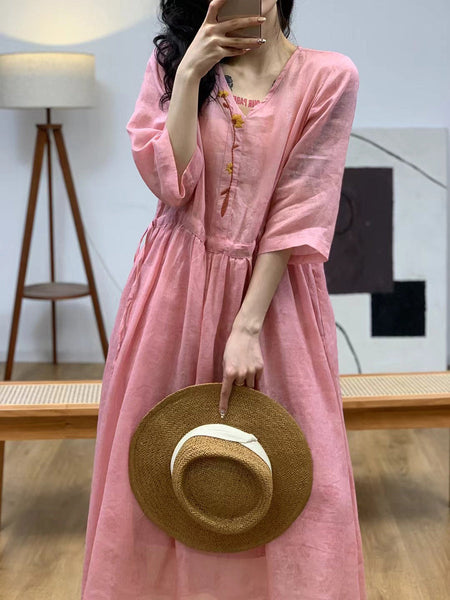 Women Summer Artsy Solid Jacquard Ramie Dress AA1008 Ada Fashion