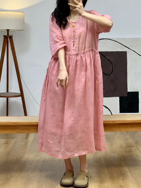 Women Summer Artsy Solid Jacquard Ramie Dress AA1008 Ada Fashion